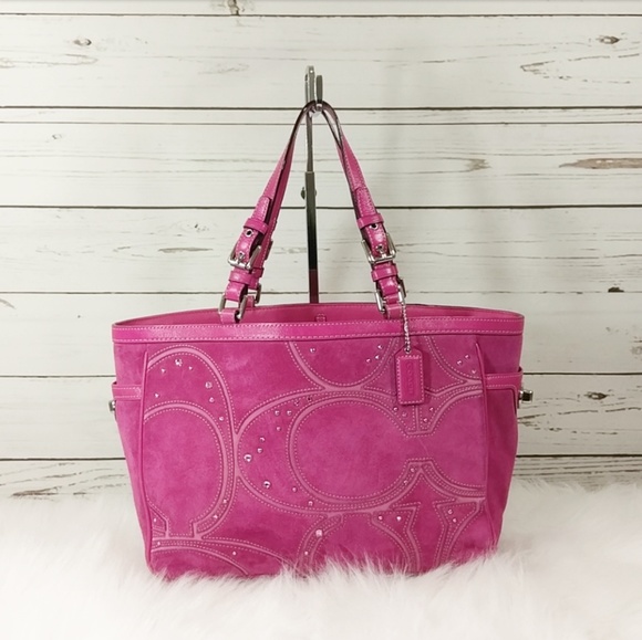 Coach Handbags - Coach Pink Suede Signature Pieced C